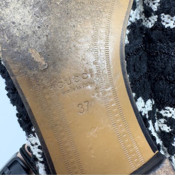 Gucci Jordaan GG Tweed Horsebit Loafers Black White Size 37 - Picture 10 of 12